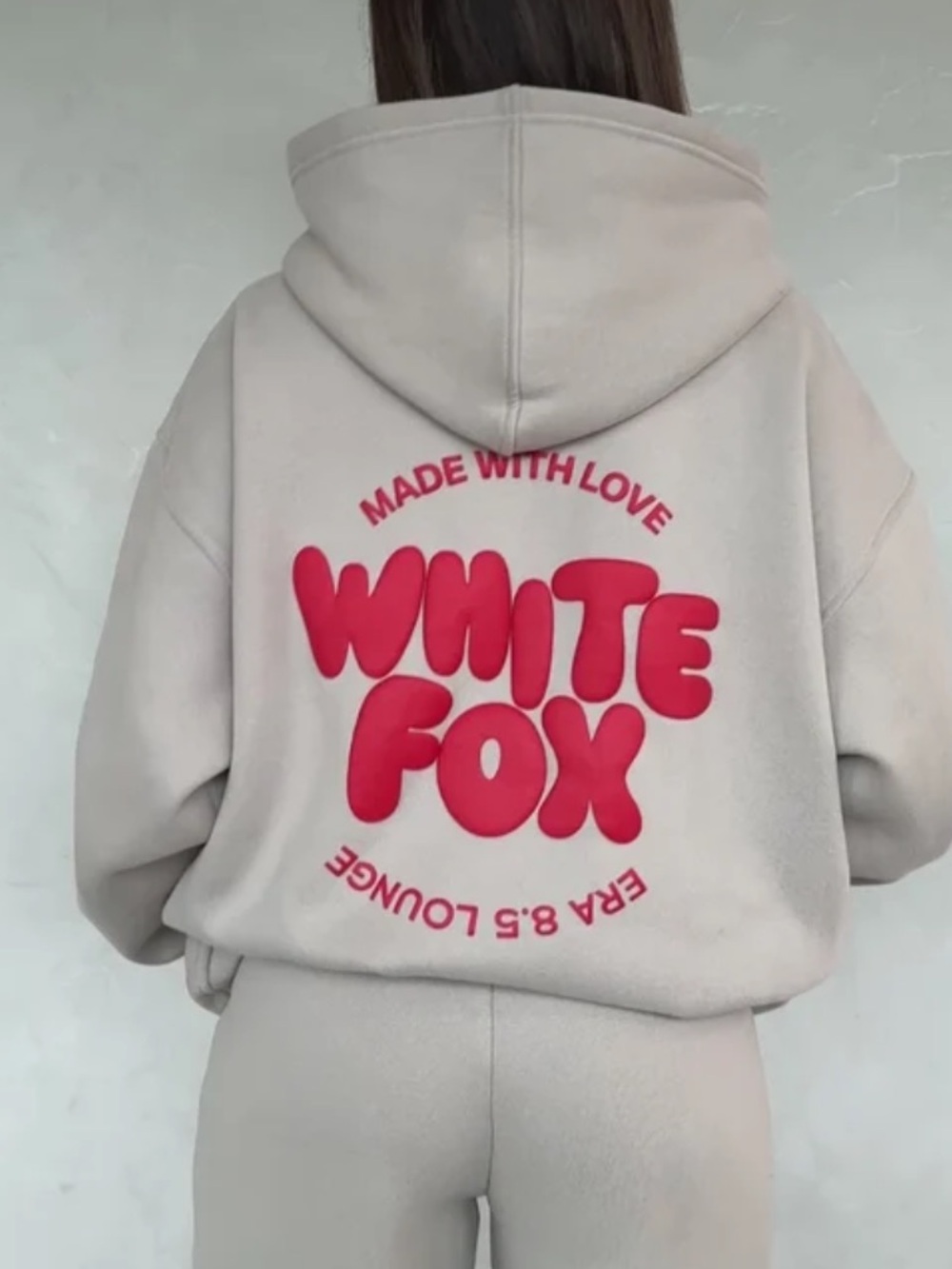 White Fox Hoodie - Light Grey with Red Logo